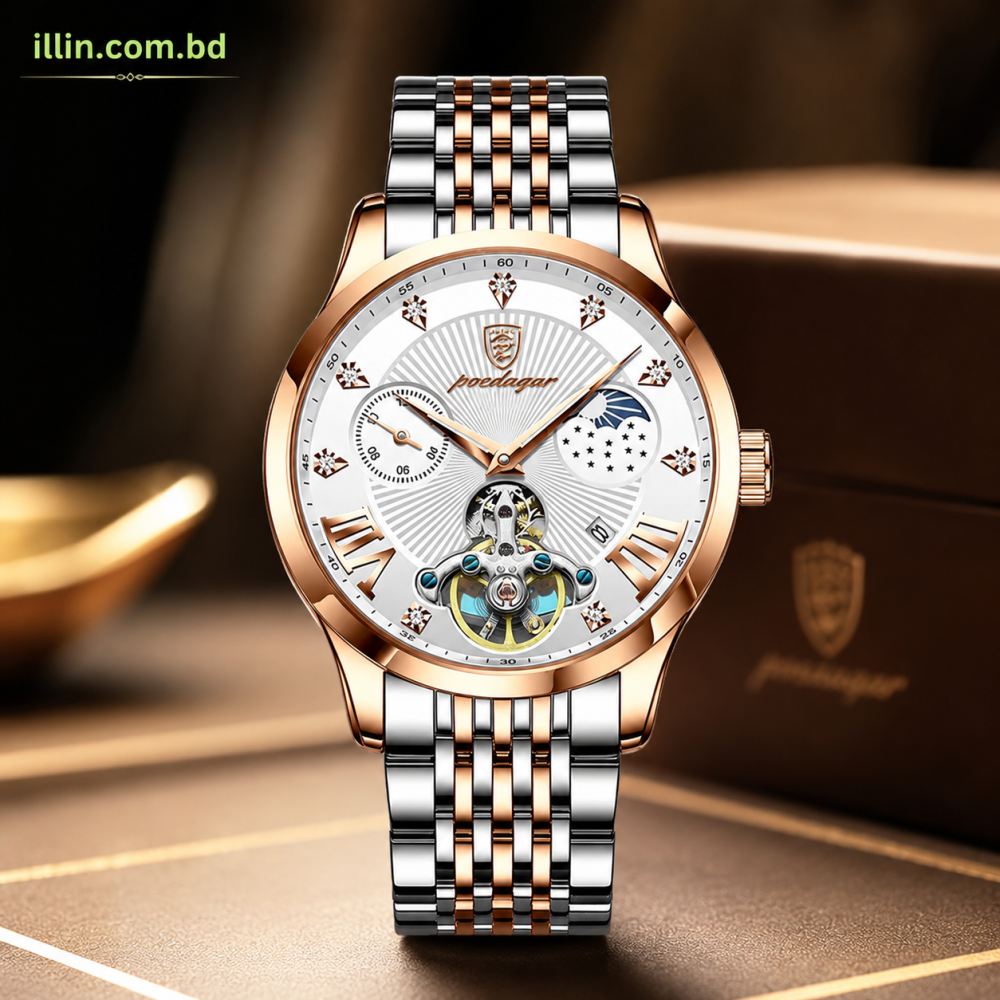 POEDAGAR Men Watch Fashion Luxury Stainless Stain Business Quartz Watches Waterproof Luminous Week Date Men‘s Wristwatch