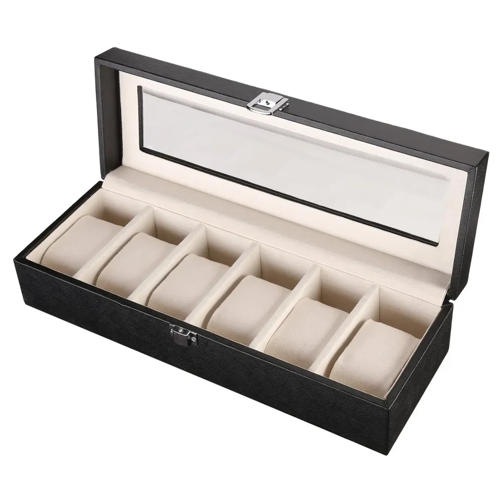 Ohuhu  6 Slot Watch Organizer Jewelry holder Box Leather Watch Cabinet Storage Organizer Case