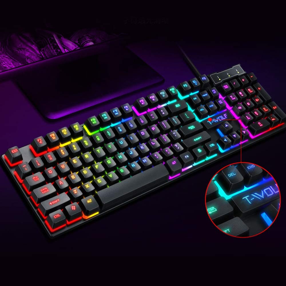 Keyboard Wired Gaming T20 Spill-Resistant Design Rainbow Backlit Dedicated Media Keys 104 Keys Keyboard for Windows & Mac PC Gamers Compatible