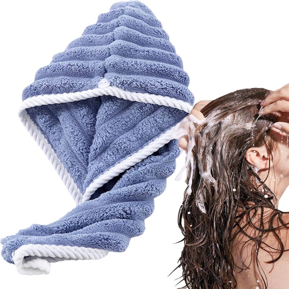 Hair Drying Cap, Hair Towel Cap | Quick Absorption Soft Coral Fleece Hair Towel,Adjustable Shower Cap with Button, Hair Dryer Accessories