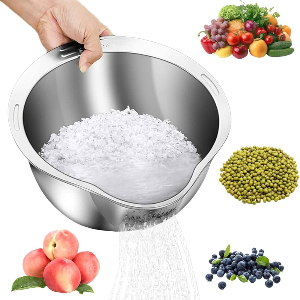 Rice Washer Strainer Bowl Stainless Steel Rice Washing Bowl Rice Sieve Colander Fruit And Vegetable Strainer Kitchen Tools