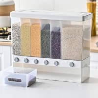 Taylor & Brown 6 in 1 Wall Mounted Plastic Rice Dispenser 10kg Food Bucket Transparent Rice Grain Storage Container Dry Food Fruit Cereal Storage Box Tank for Home Kitchen, White