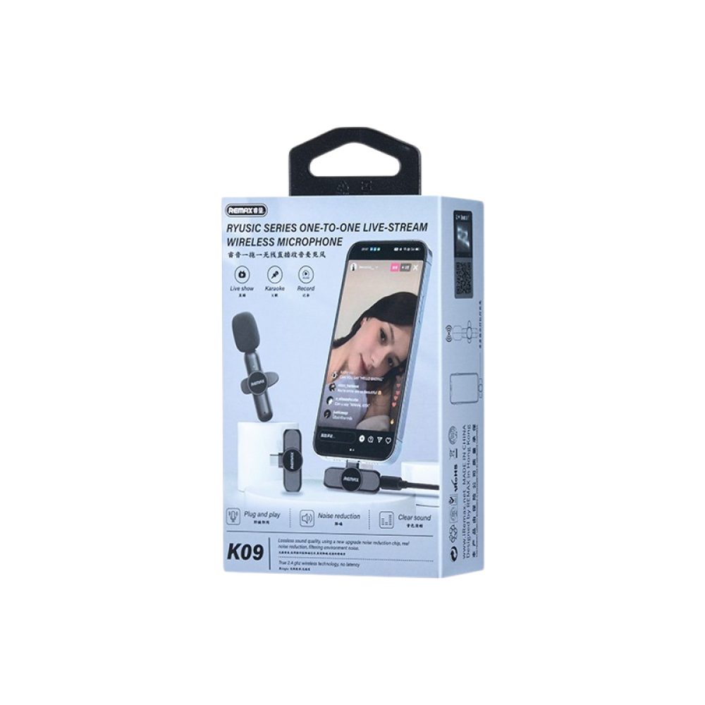 REMAX Ryusic Series K09 80mAh One-to-One Live-Stream Wireless Microphone - Type-C Black