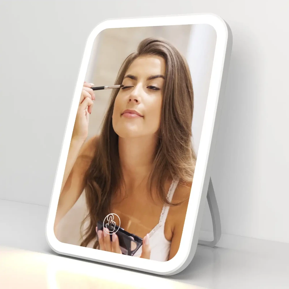 Portable Makeup Mirror With Led Light Touch Screen 3color Light Vanity Light Folding Dressing Mirror Light Home Beauty Tools