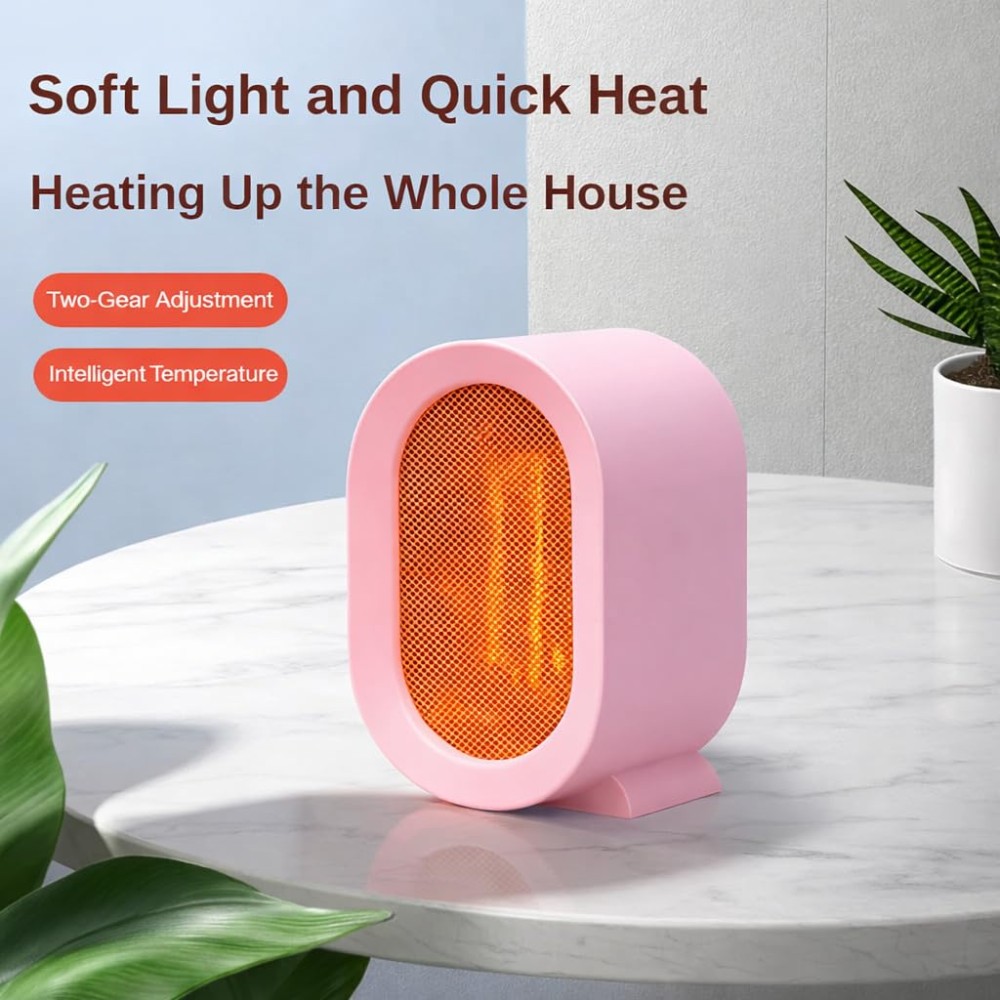 Portable Mini Space Heater, Pink, Electric, 800W