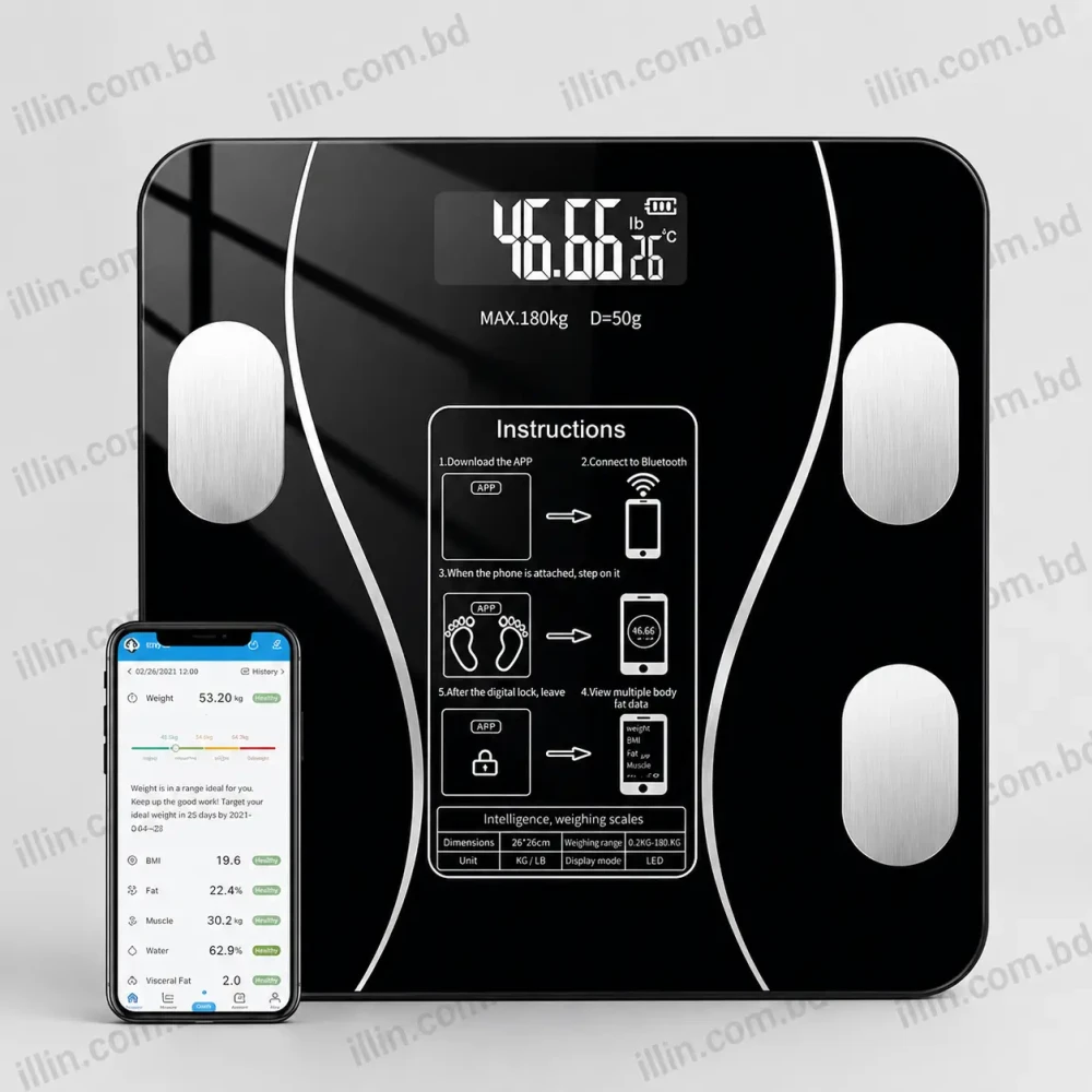 Smart Body Fat Scales, Bluetooth Connected Scales with App (Black)